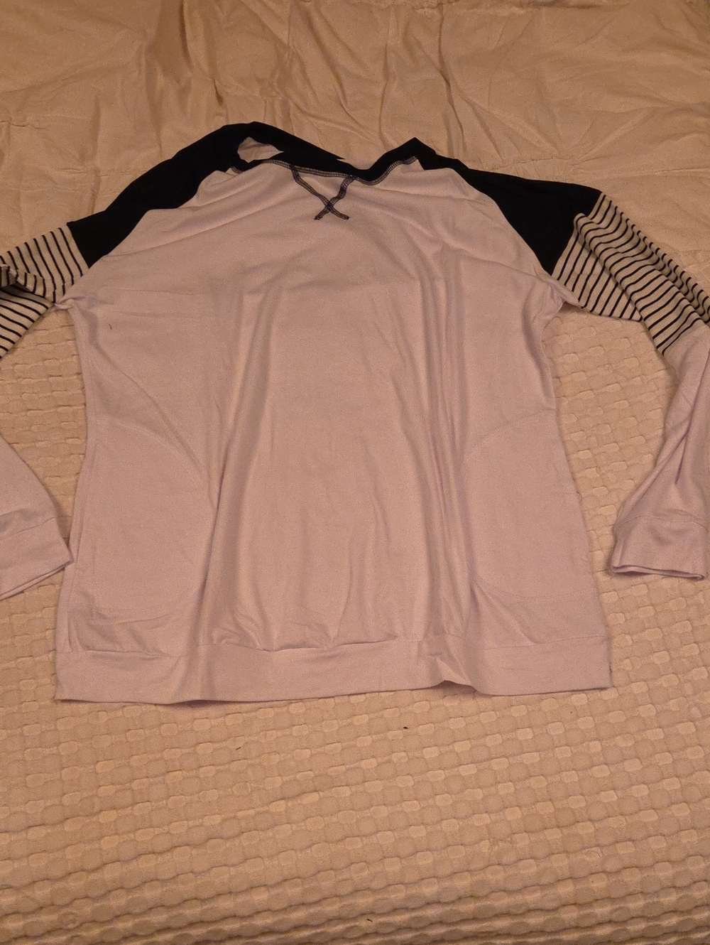 Raglan Long Sleeve Top in White with Black & Striped Sleeves
